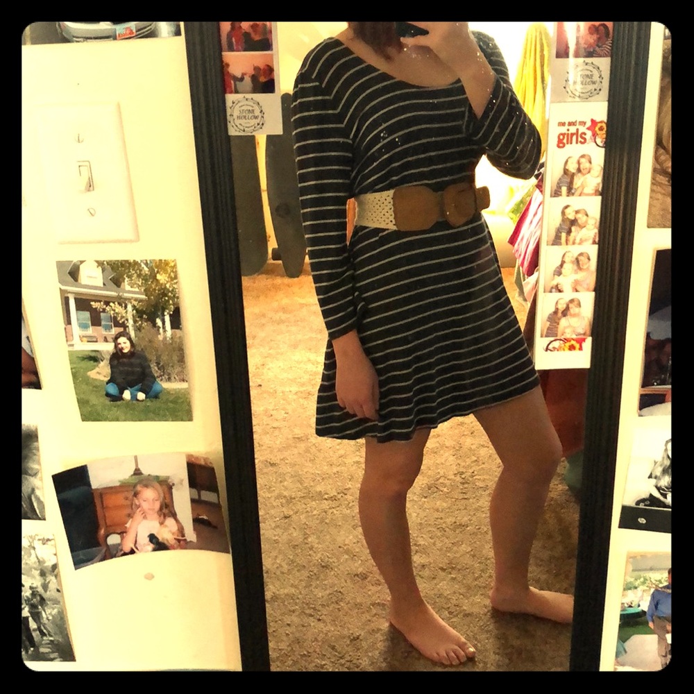 Grey and white long sleeved dress